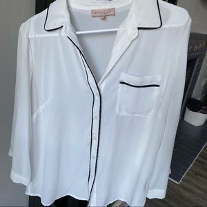 White w/ Black Trim Button-Down Long Sleeve Shirt